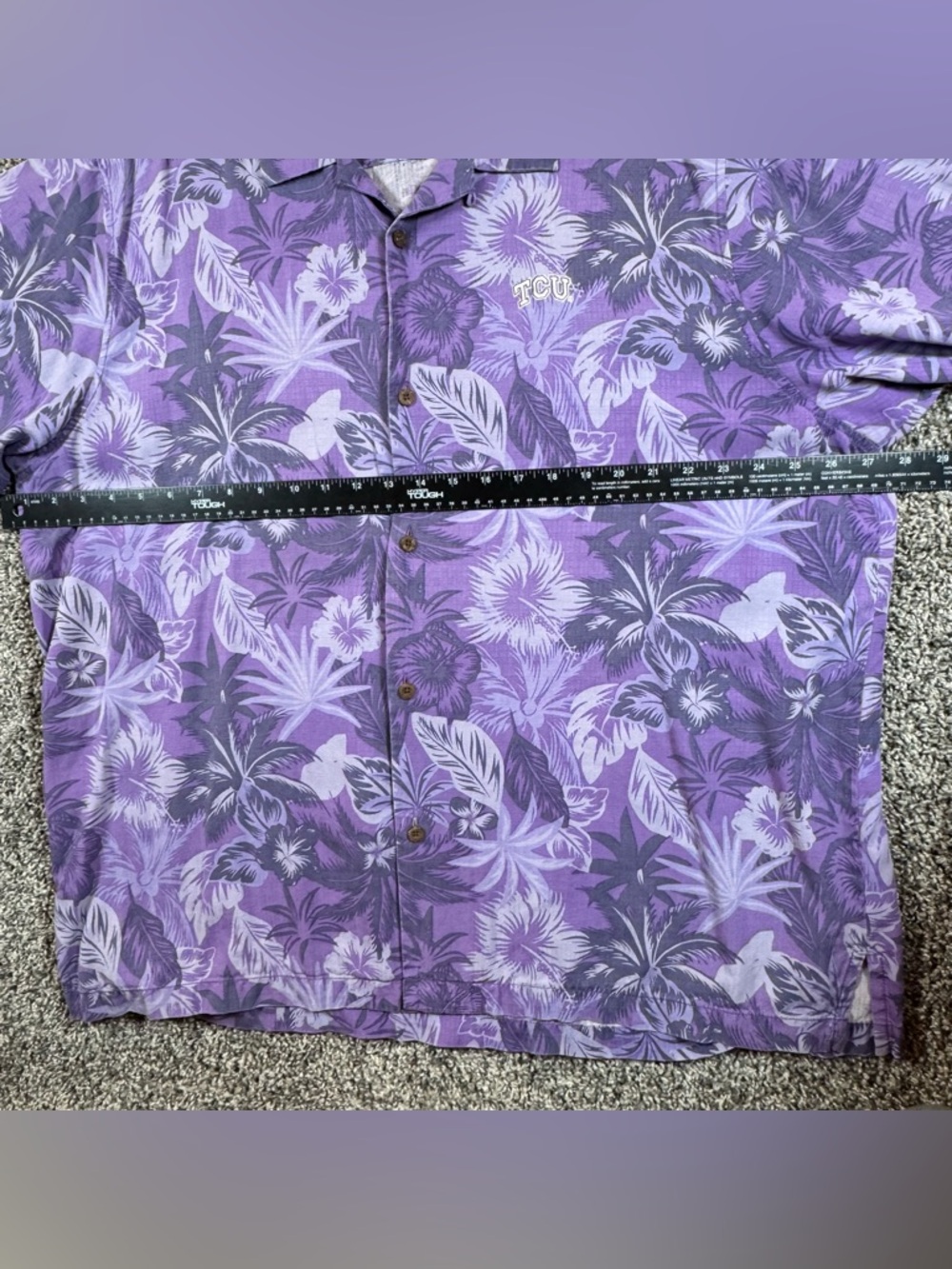 Tommy Bahama TCU Frogs 100% Silk Mens XXL Purple Hawaiian Button Up Shirt NCAA - Picture 6 of 8